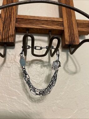 Sterling silver, oxidized, raw aquamarine, multi strand bracelet